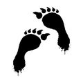 Smeared werewolf footprints icon. Black footprints mystical creature with human foot and sharp claws dangerous mutant.