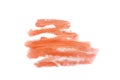 Smears of light orange color eye shadow make up isolated on a white background