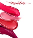 Smears lipstick on white background. Cosmetics commercial, beautiful style. Exquisite smear, glamorous magazine, beauty