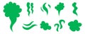 Smell icons. Steaming stench, vapor and cooking steam. Green expired food odor isolated symbols. Green smell smoky