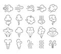 Smell icons. Wind flow, breathe aroma and puff cloud line art symbols. Smoking and breath vector illustration set Royalty Free Stock Photo