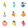Smell of perfume icons set, isometric style
