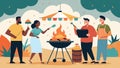 The smell of sweet and tangy barbecue drifting through the air inviting passersby to join in the festivities of the Royalty Free Stock Photo