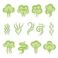 Smell symbols. Aromas steam lines clouds vapour shapes scent odour vector graphic set Royalty Free Stock Photo