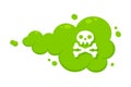 Smelling green cartoon fart cloud flat style design illustration with crossbone skull.