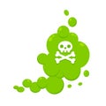 Smelling green cartoon fart cloud flat style design vector illustration with crossbone skull.