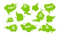 Smelling green cartoon fart cloud flat style design vector illustration with text fart set. Royalty Free Stock Photo