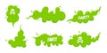 Smelling green cartoon fart cloud flat style design vector illustration with text fart set.