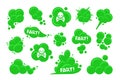 Smelling green smoke or fart. Funny flatulence symbol. Bad stink or toxic aroma. Vector illustration