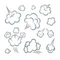 Smelling pop art comic book cartoon fart cloud flat style design vector illustration set.