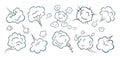 Smelling pop art comic book cartoon fart cloud flat style design vector illustration set.