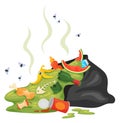 Smelling trash. Rotting garbage in black bag icon