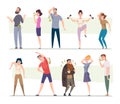 Smelly characters. Underarm disgusting persons body male and female ugly sweat people exact vector cartoon illustrations