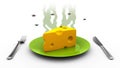 Smelly Cheese with flies, 3d illustration
