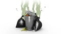 Smelly garbage bin and garbage bags. 3D animation. Alpha channel, loopable.