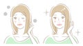 Hair and scalp odor young woman before after illustration. Hair care beauty concept