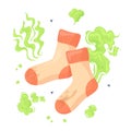 Smelly socks. Dirty stinky rotten sock from old foot shoes, sweaty used clothes with bad smell stink disgusting odor