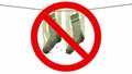 Smelly socks in Prohibited sign, 3d illustration