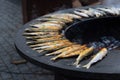 Smelt fish on grill, outdoor cooking