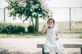 Smile asian baby girl play bubble balloon Royalty Free Stock Photo