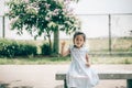 Smile asian baby girl play bubble balloon Royalty Free Stock Photo