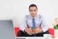 Smile asian business man using mobile smart phone Royalty Free Stock Photo