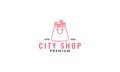 Smile bag shopping with city line logo design Royalty Free Stock Photo