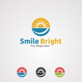 Smile bright with circle sun logo vector, icon, element, and template for company Royalty Free Stock Photo