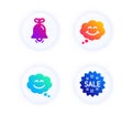 Smile chat, Bell and Smile icons set. Sale sign. Happy face, Alarm signal, Comic chat. Shopping star. Vector