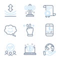 Smile chat, Bitcoin and Touchscreen gesture icons set. Attraction, Resilience and Mobile finance signs. Vector