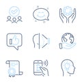 Smile chat, Face id and Bitcoin pay icons set. Employee hand, Idea head and Like signs. Vector