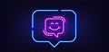 Smile chat line icon. Happy emoticon sign. Speech bubble. Neon light speech bubble. Vector