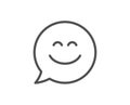 Smile chat line icon. Happy emoticon sign. Speech bubble. Vector
