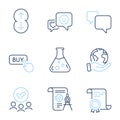 Smile, Chemistry lab and Swipe up icons set. Divider document, Buy button and Speech bubble signs. Vector