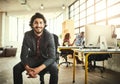 Smile, confidence and portrait of man in modern office, creative tech business project and entrepreneur at design agency Royalty Free Stock Photo