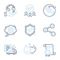 Smile, Confirmed and Vinyl record icons set. Cogwheel, Truck parking and Share signs. Vector