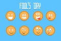 Smile Cracker Cookies Cartoon Faces Set Fool Day April