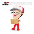 Smile delivery man handing the box, and package delivery cartoon