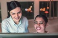 Positive delighted brunette woman helping her colleague Royalty Free Stock Photo