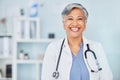 Smile, doctor and space with portrait of woman in hospital for consulting, medical and pharmacy. Healthcare, medicine Royalty Free Stock Photo