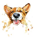 Smile dog watercolor illustration. Corgi puppy