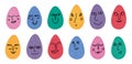 Smile eggs. Doodle emoticons. Face emotions. Cute expression icons. Smiley communication symbols set. Easter characters