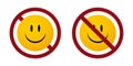 smile emoji ban prohibit icon. Not allowed emoticon