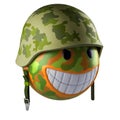 Smile emoji face sphere with military helmet