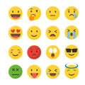 Smile emotions icons vector, simple flat round faces signs in different styles