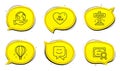 Smile face, Air balloon and Attraction icons set. Be true sign. Chat, Sky travelling, Free fall. Vector