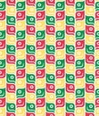 Geometric smiling characters in a seamless repeating pattern. Vector image.