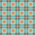 Smile face check plaid pattern. Brown and green checkered gingham background.