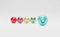 Smile face in front of sad and regular emotion for customer satisfaction and positive mindset thinking and selection concept by 3d Royalty Free Stock Photo