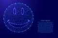 Smile face from futuristic polygonal blue lines and glowing star